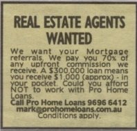 Advertisement appearing in The Age, Melbourne, Wednesday 27 September, 2006 p.29 Wednesday Classifieds